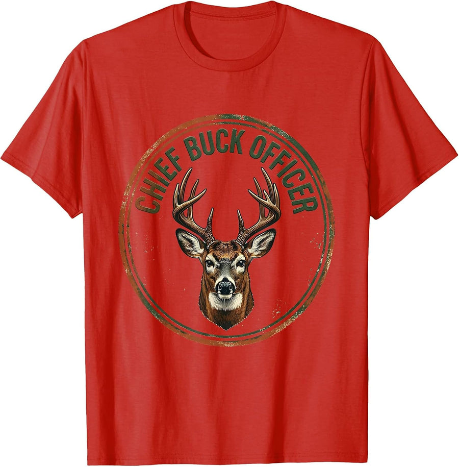 Men's Chief Buck Officer Vintage Funny Deer Hunting Dad Gift T-Shirt - Red