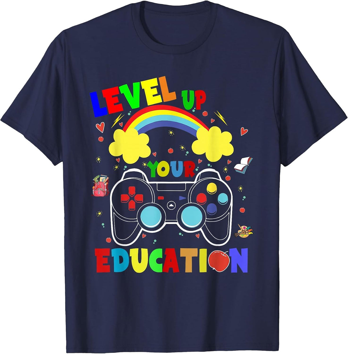 Level Up Your Education Gaming Inspired Teacher Gamers T-Shirt - Navy Blue