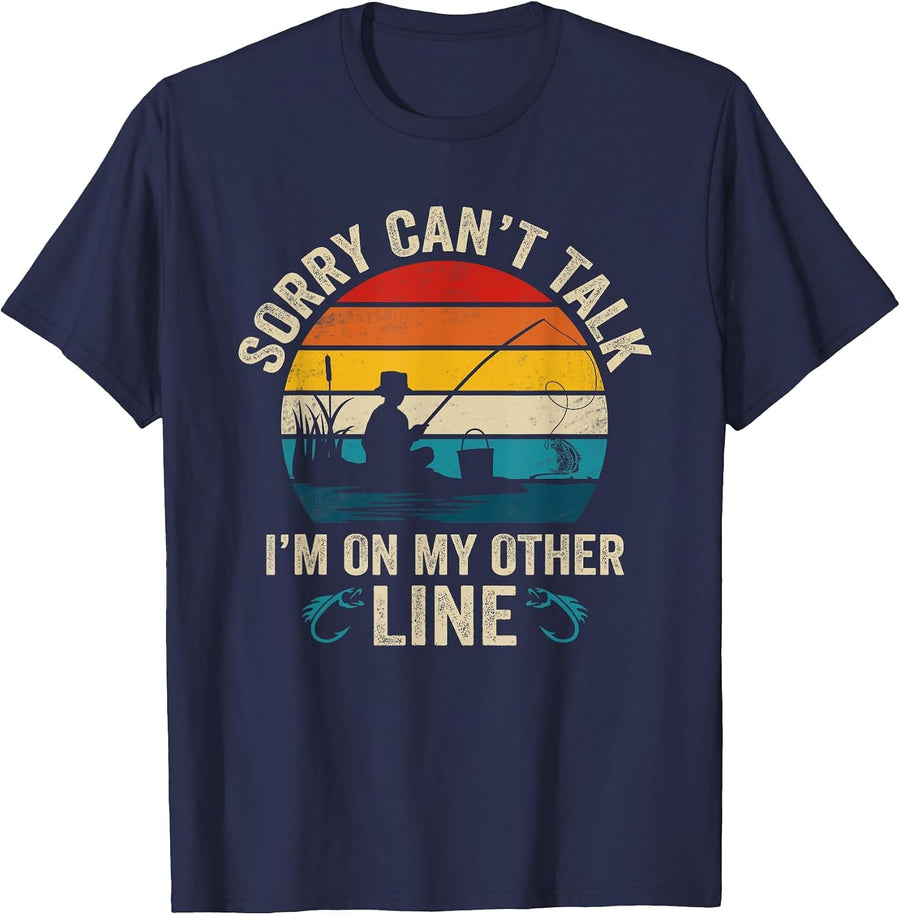 Sorry Can't Talk I'm On My Other Line Funny Fishing T-Shirt - Navy Blue