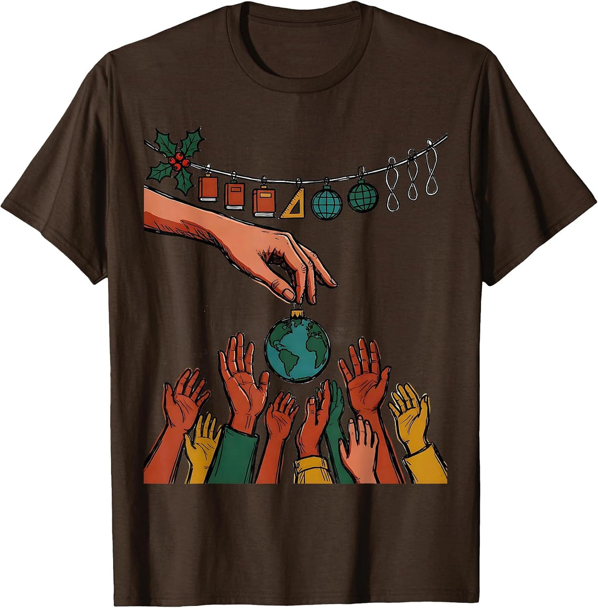 Men's Teacher History Ornament 12 Days Of Christmas Countdown T-Shirt - Brown