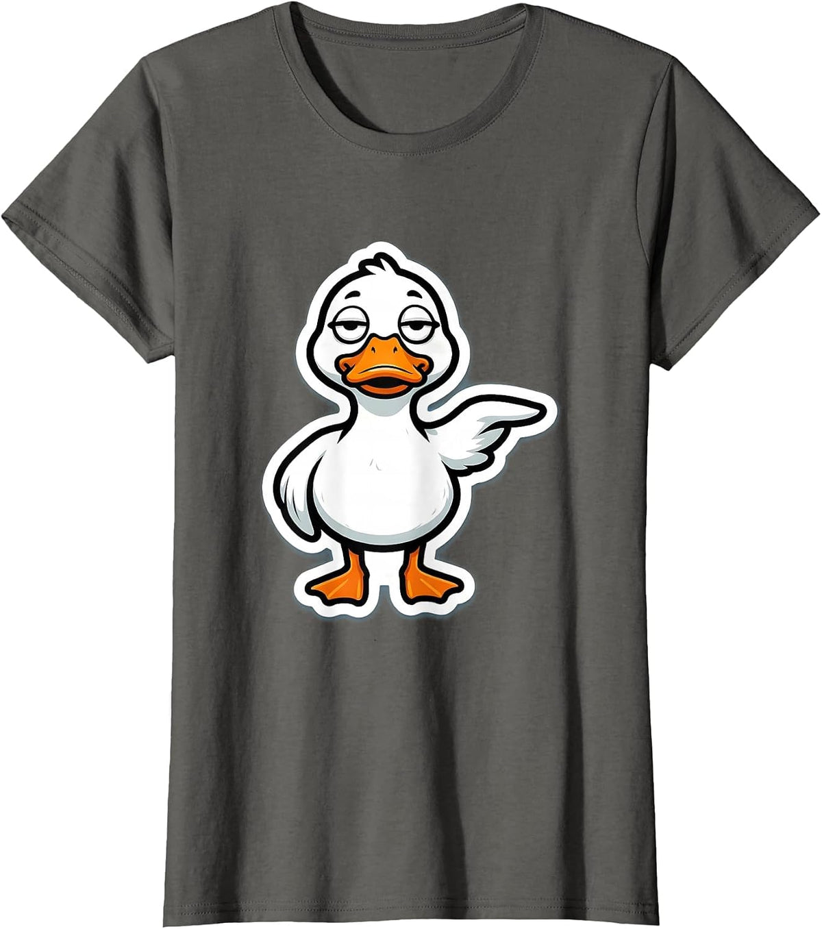 Women's Duck Face Sticker Casual Humor Novelty T-Shirt - Asphalt Grey
