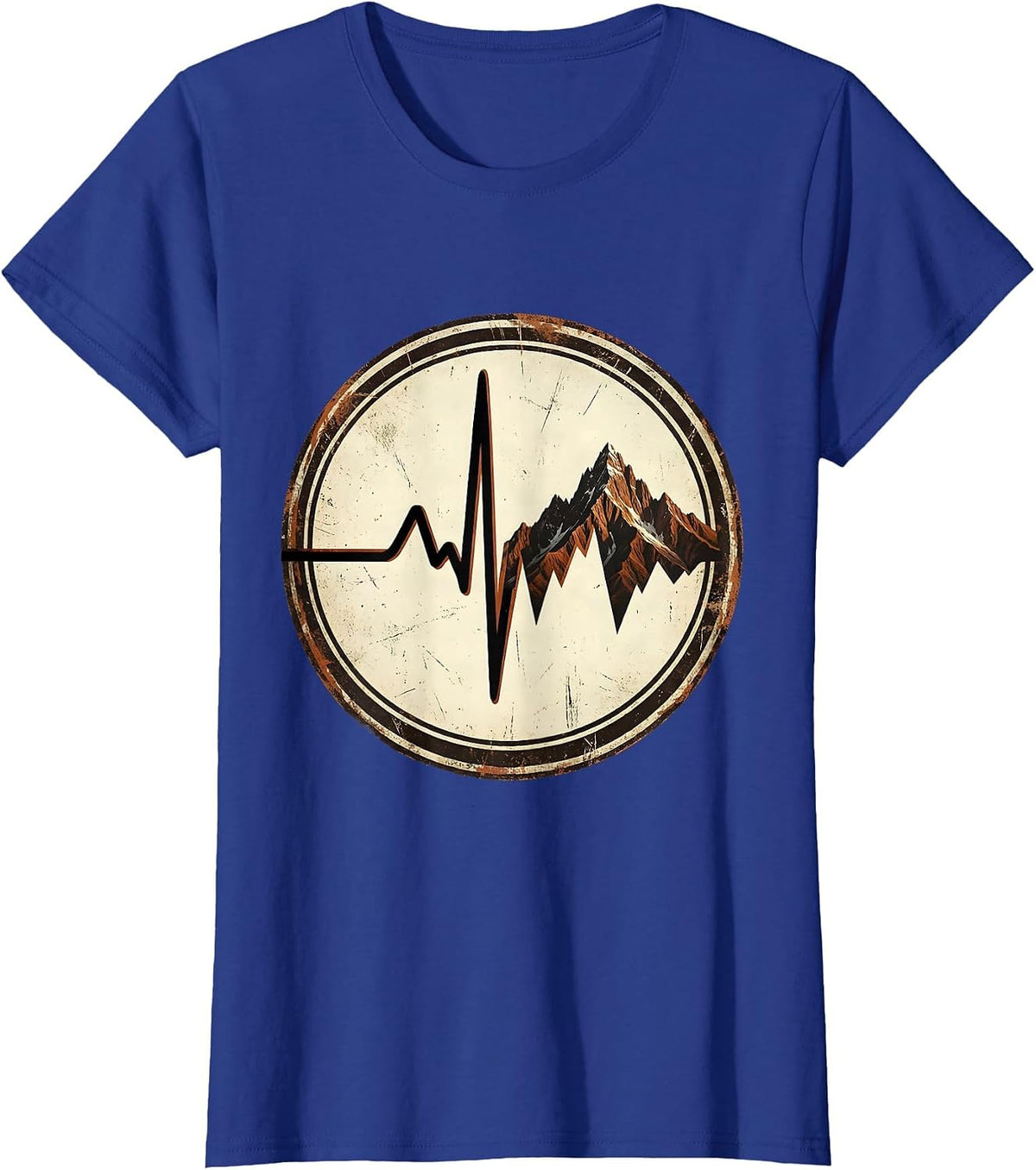 Women's EMT Heartbeat Mountain Range Graphic T-Shirt - Royal Blue