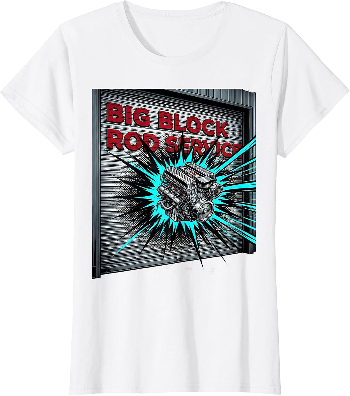 Big Block Rod Service Pop Art Classic Muscle Car Enthusiast T-Shirt - White