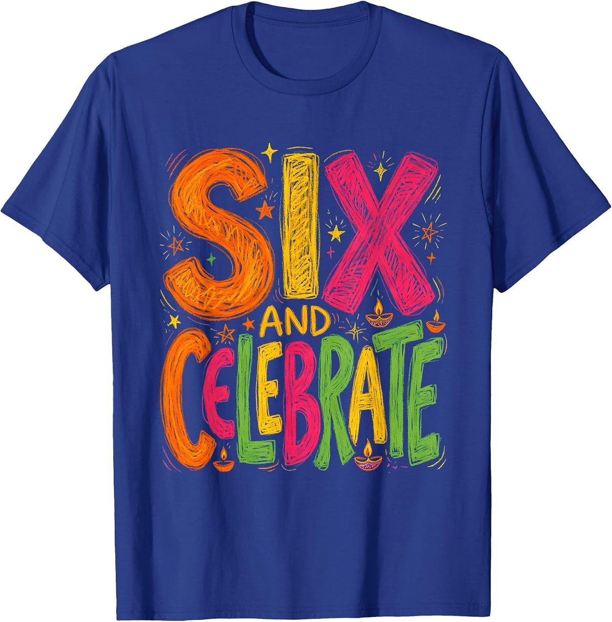 Men's Six and Celebrate Diwali Cricket Bat Diya Design T-Shirt - Royal Blue