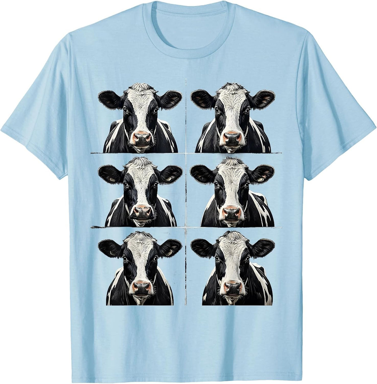 Men's Holstein Cow Portrait Funny Farm Animal Humor T-Shirt - Baby Blue
