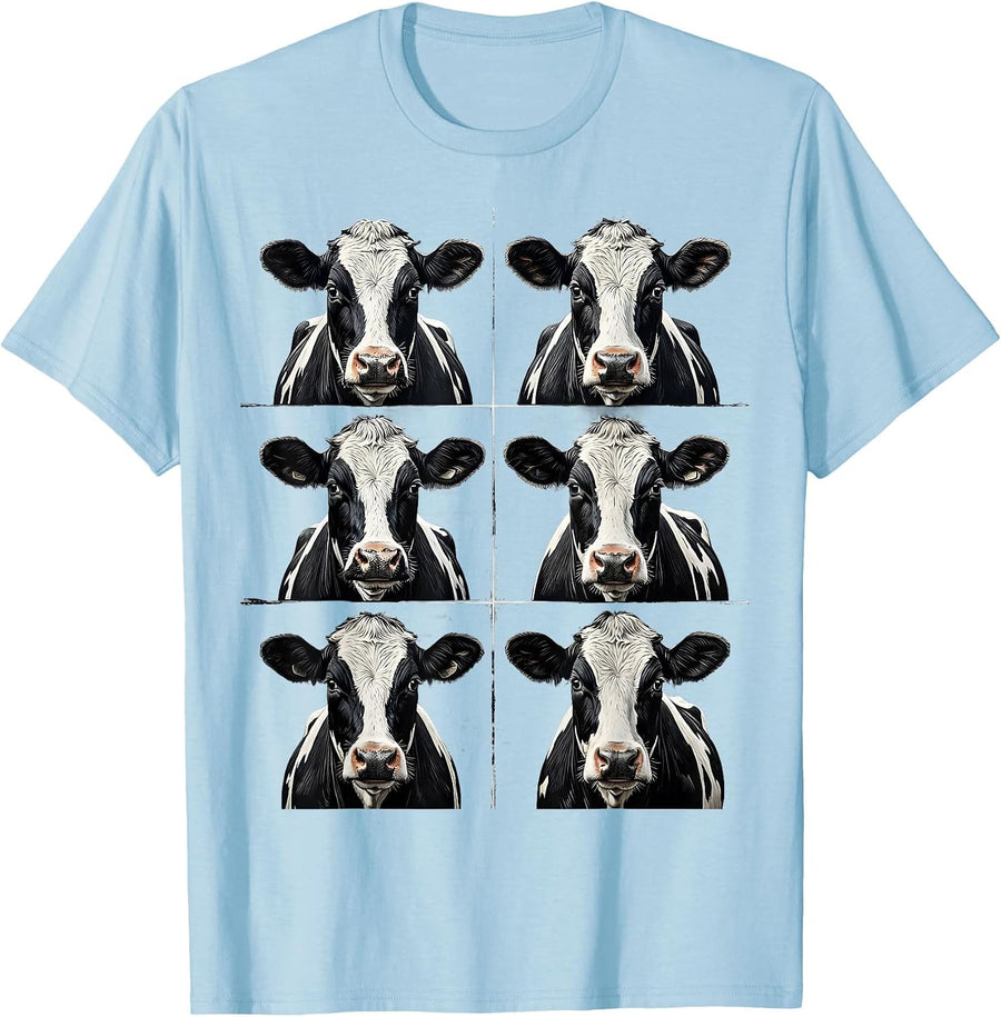 Men's Holstein Cow Portrait Funny Farm Animal Humor T-Shirt - Baby Blue