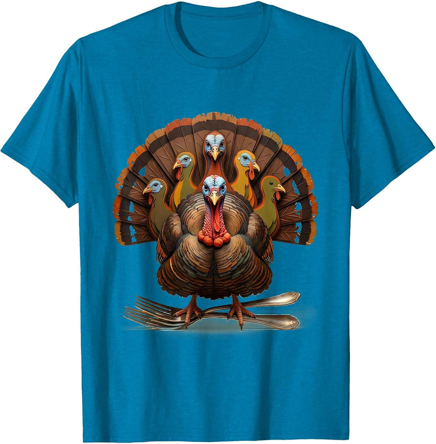 Turkey Tail Paper Cutout Funny Family Thanksgiving T-Shirt - Sapphire Blue