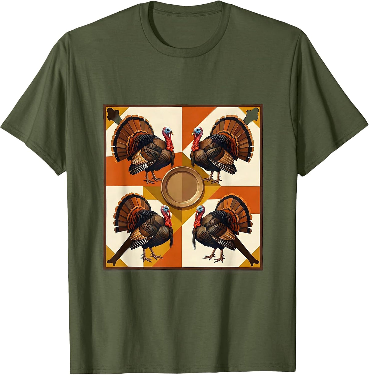 Quilted Turkey Crew Thanksgiving Family Matching T-Shirt - Olive Green