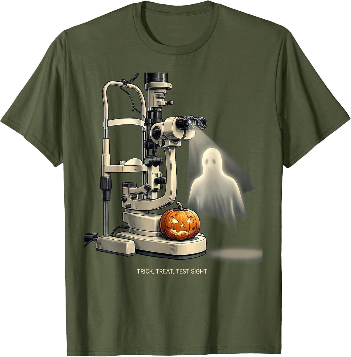 Trick Treat Test Sight Funny Optometrist Halloween Eye T-Shirt - Olive Green