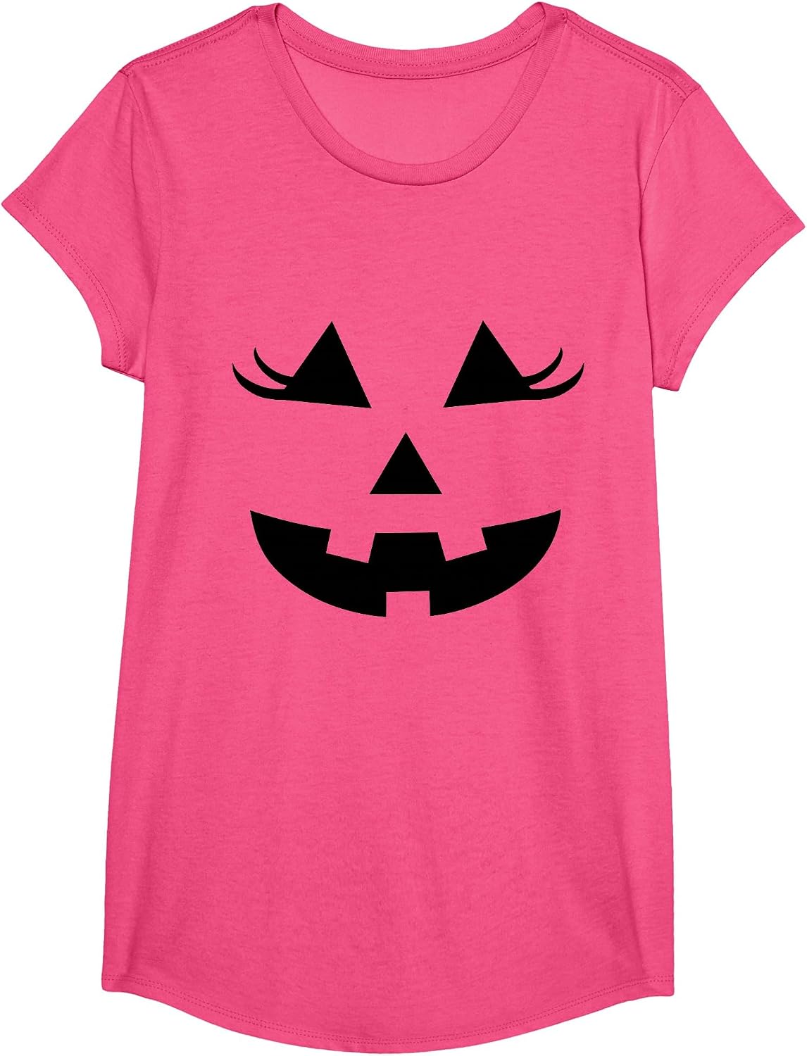 Eyelashes Pumpkin Face Halloween Girly Jack O Lantern Cute T-Shirt - Girls Pink Heather
