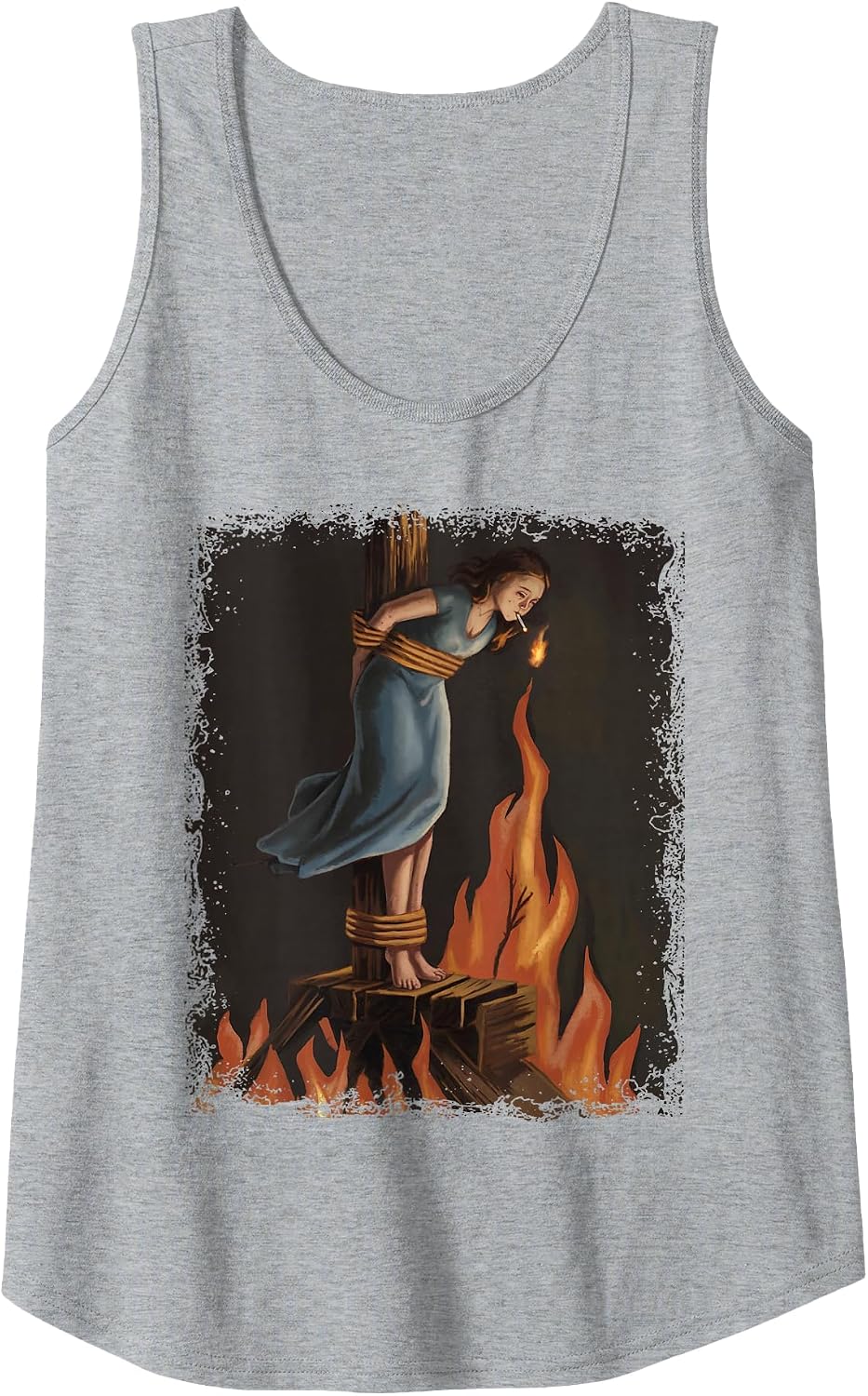Witch Lighting Cigarette with Flames Occult Unholy Feminist Tank Top - Heather Grey