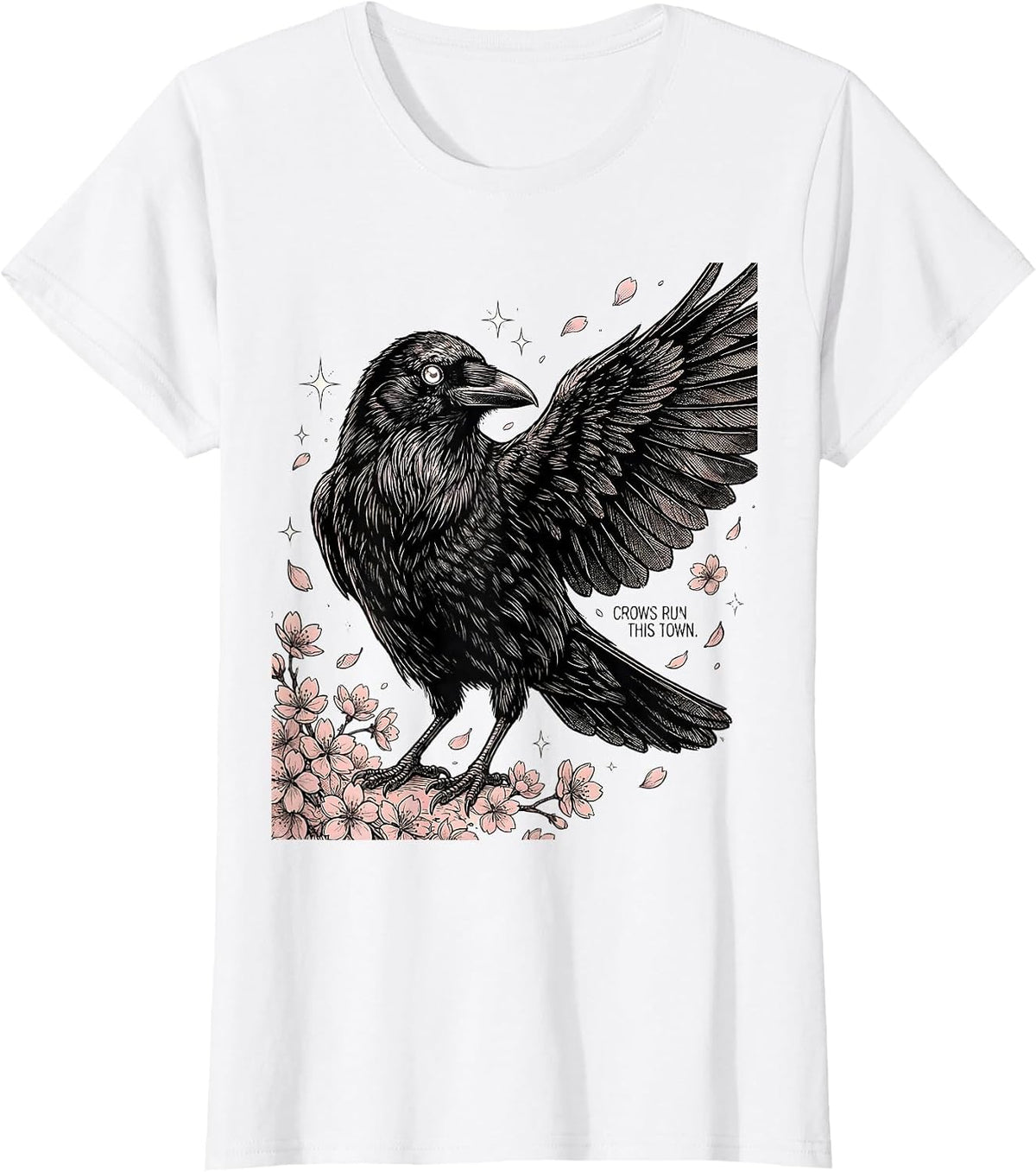 Crows Run This Town Bold Crow Graphic Design T-Shirt - White
