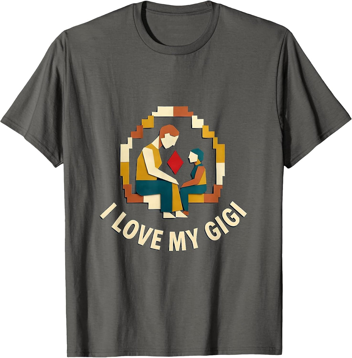I Love My Gigi Quilt Block Patchwork Grandchild National T-Shirt - Asphalt Grey