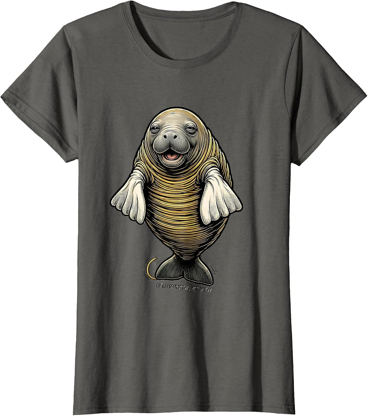 Women's Built For Napping Not Racing Retro Cartoon Manatee Lover T-Shirt - Asphalt Grey