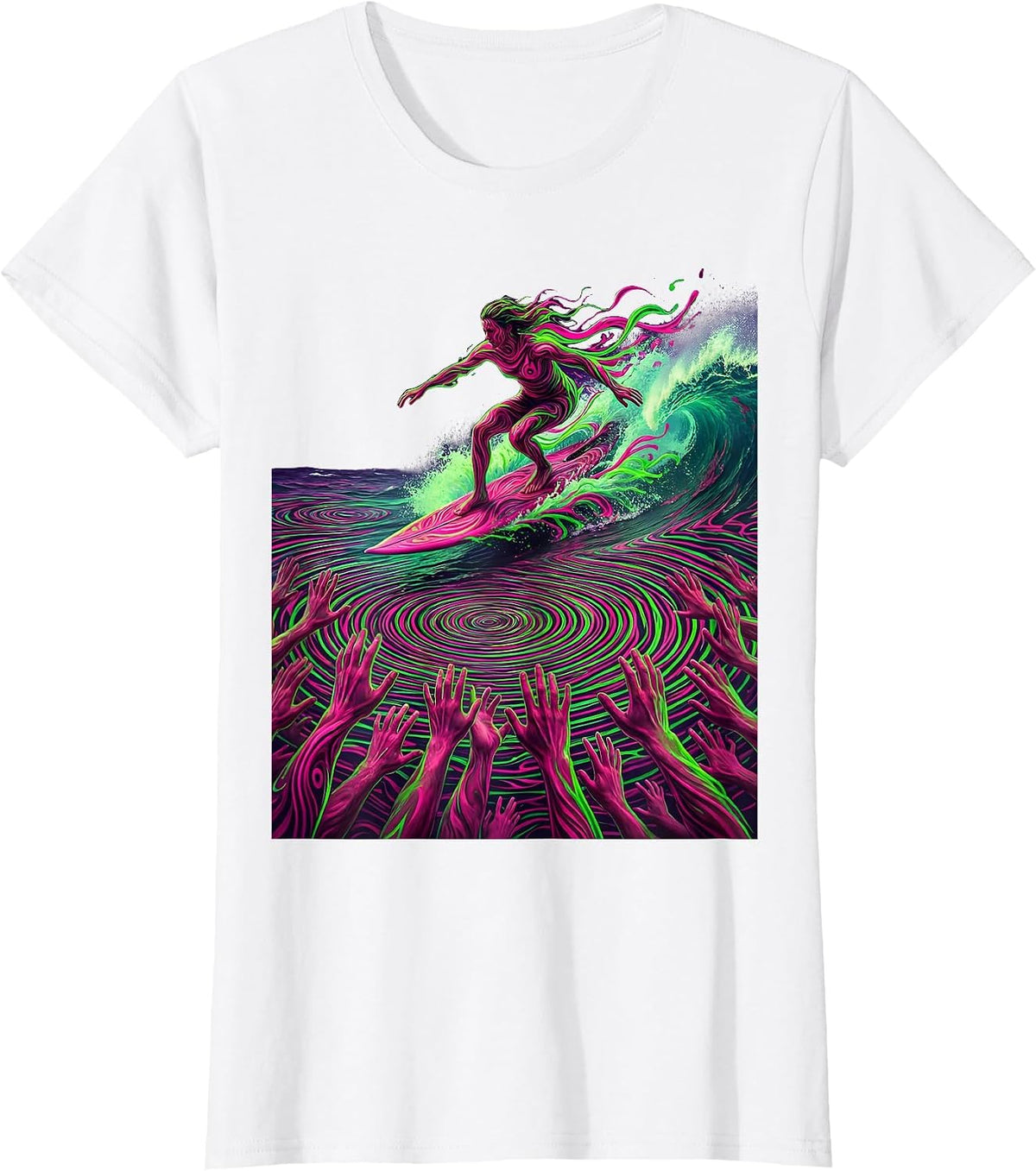 Women's Crowd Surfing Rock Concert Graphic Design T-Shirt - White