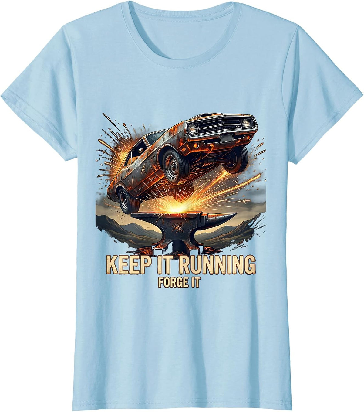 Valley Forge Automotive Keep It Running Forge It T-Shirt - Baby Blue