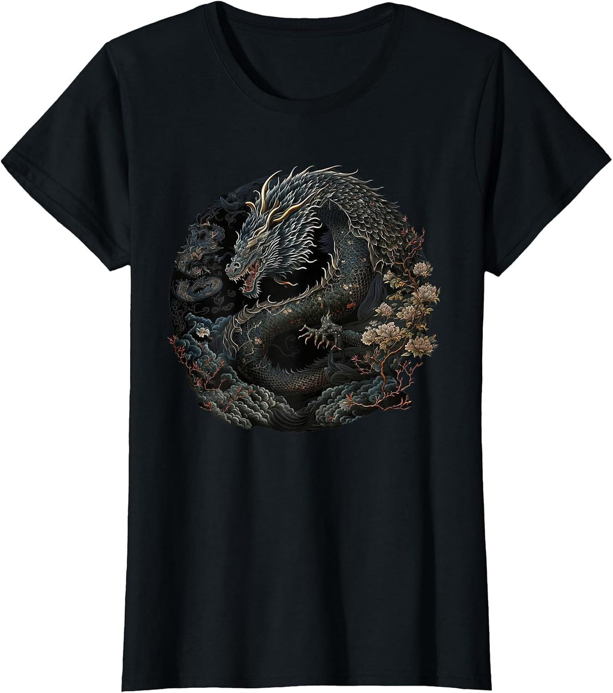 Japanese Art Print Dragon Japan Chinese Asian Graphic Print T-Shirt - Black