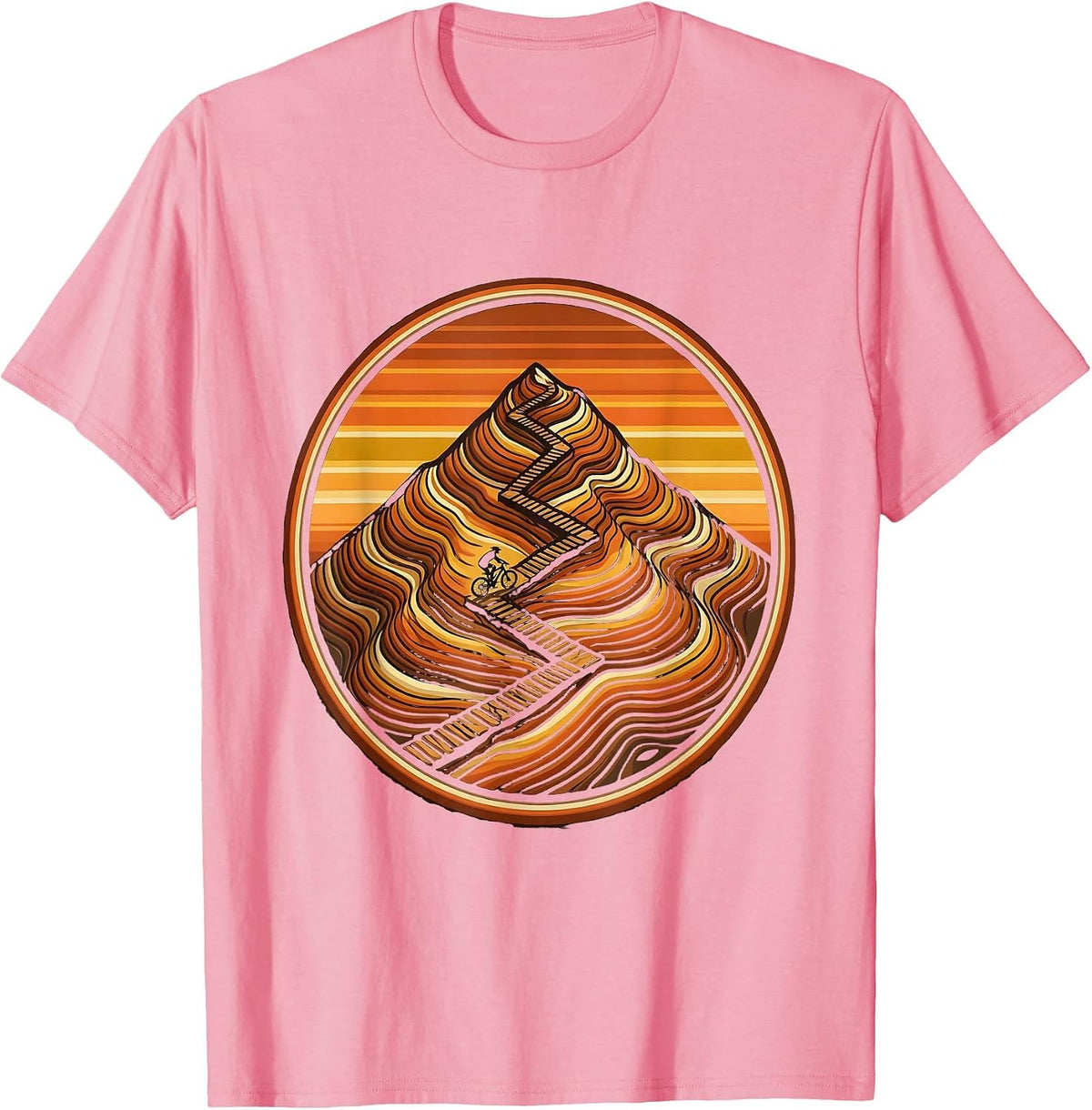 Switchback Trail Aerial View Mountain Bike Graphic T-Shirt - Pink