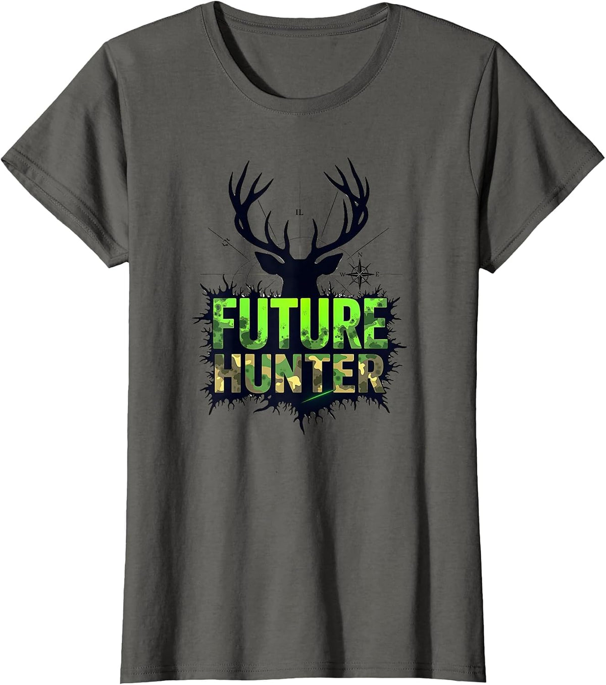 Mademark Hunting & Deer T-Shirt - Asphalt Grey-future Hunter Boys Camo Deer Silhouette Compass