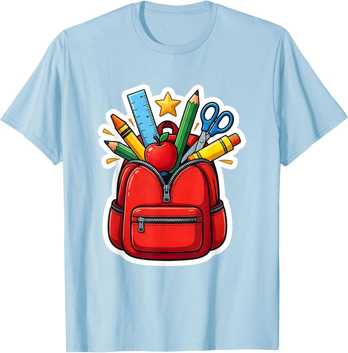 Men's First Grade Teacher Overstuffed Backpack Graphic T-Shirt - Baby Blue
