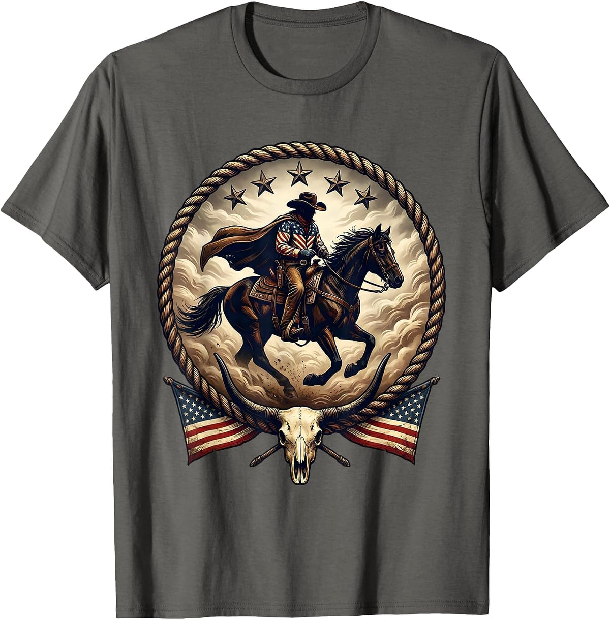 Cowboy Rider in the Fog Graphic Design T-Shirt - Asphalt Grey