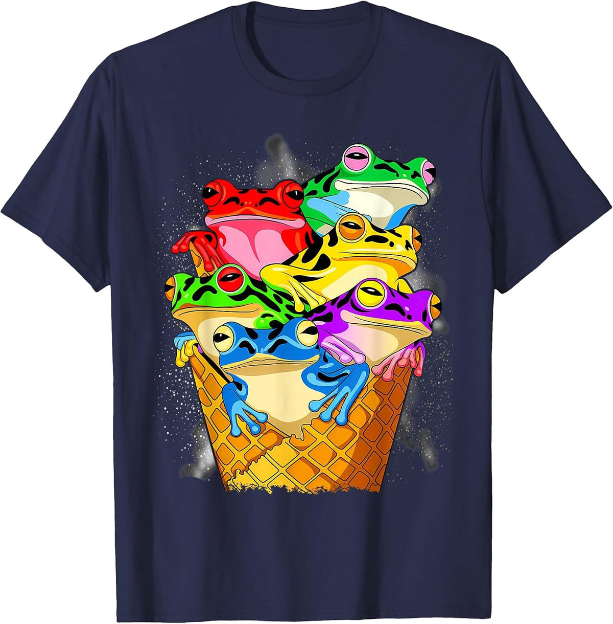 Funny Tree Climbing Frogs, Ice Cream in A Waffle T-Shirt - Navy Blue