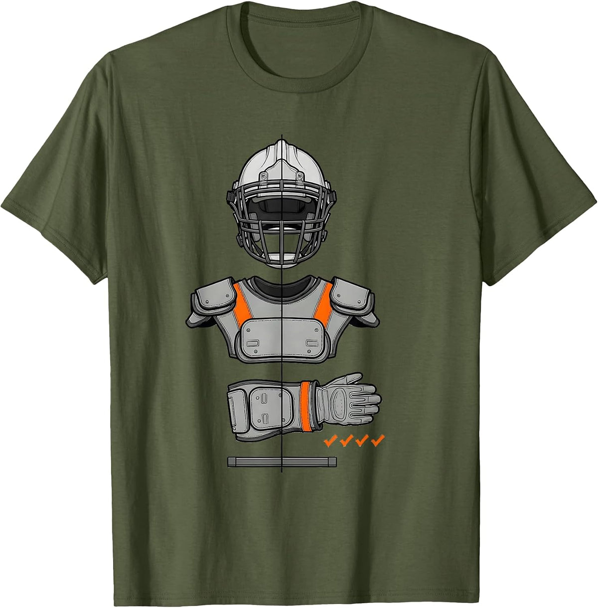 Men's Exploded Lineman Gear Stack Football Player Humor T-Shirt - Olive Green