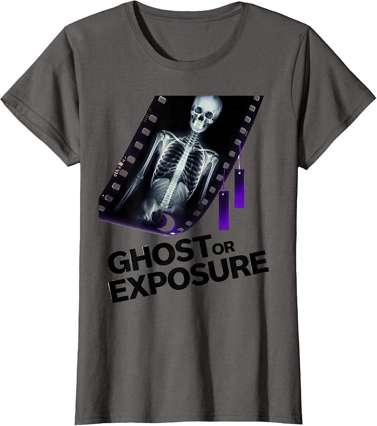 Women's Ghost Or Exposure New Wave Radiology Tech Halloween Humor T-Shirt - Asphalt Grey