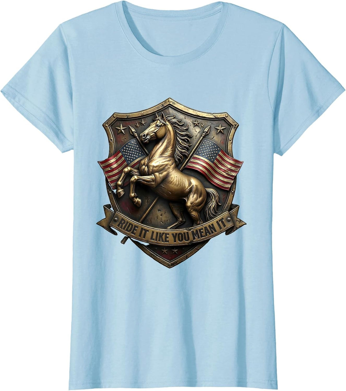Ride It Like You Mean It Horse Riding Design T-Shirt - Baby Blue