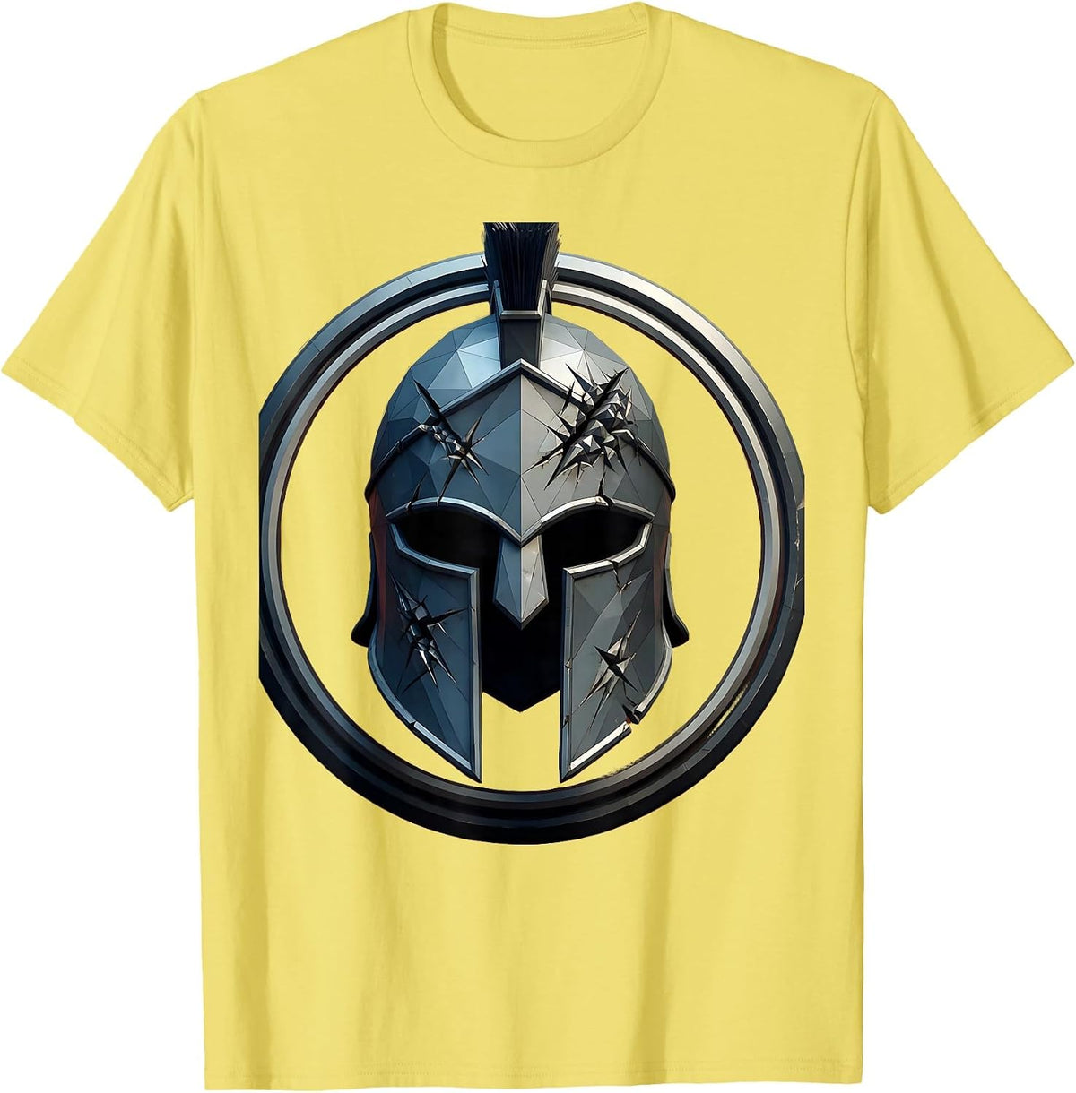 Men's Stoic Warrior Helmet Battle Scars Graphic Tee T-Shirt - Lemon Yellow