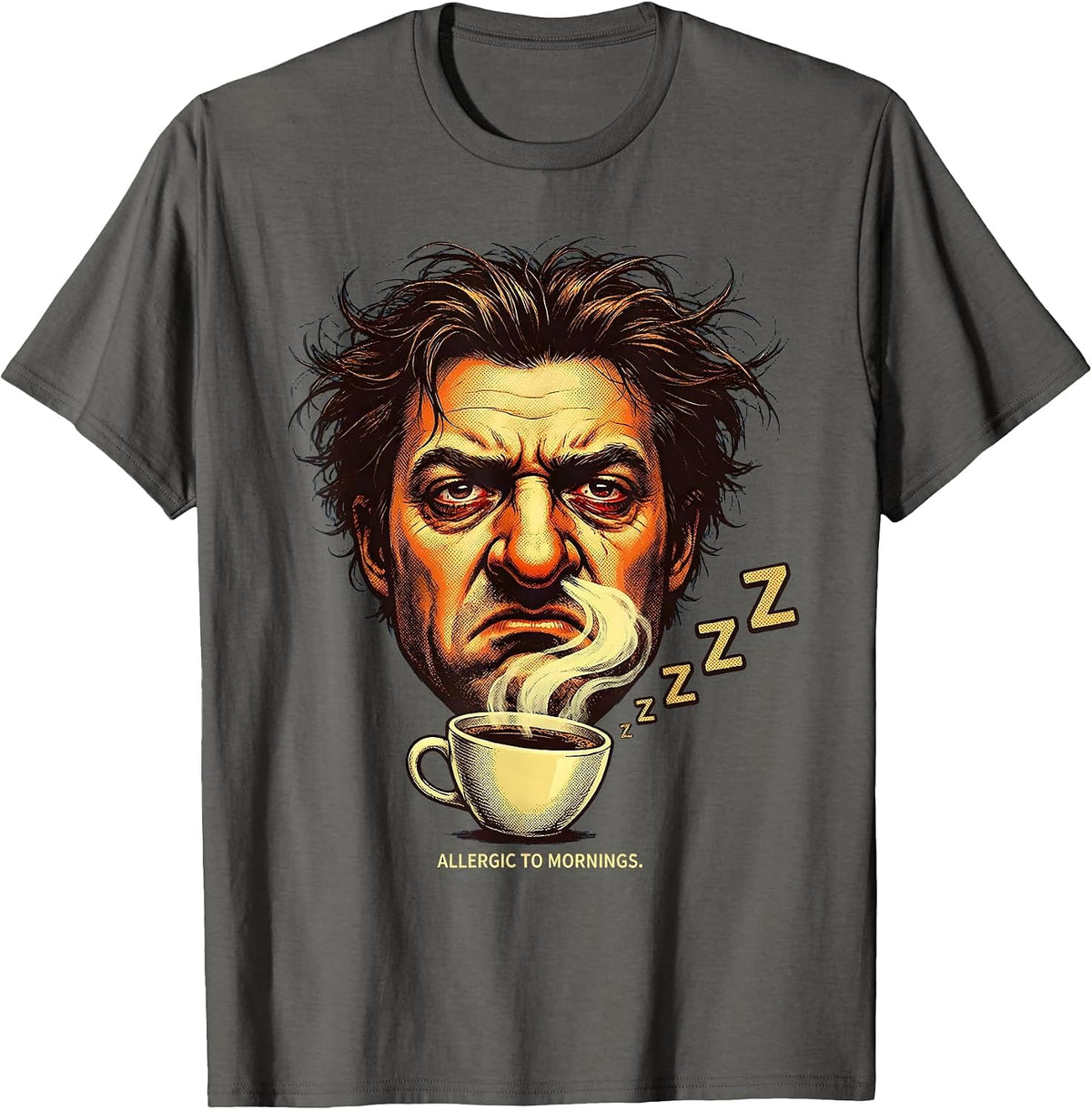 Men's Allergic To Mornings Funny Sleep Lover Design T-Shirt - Asphalt Grey