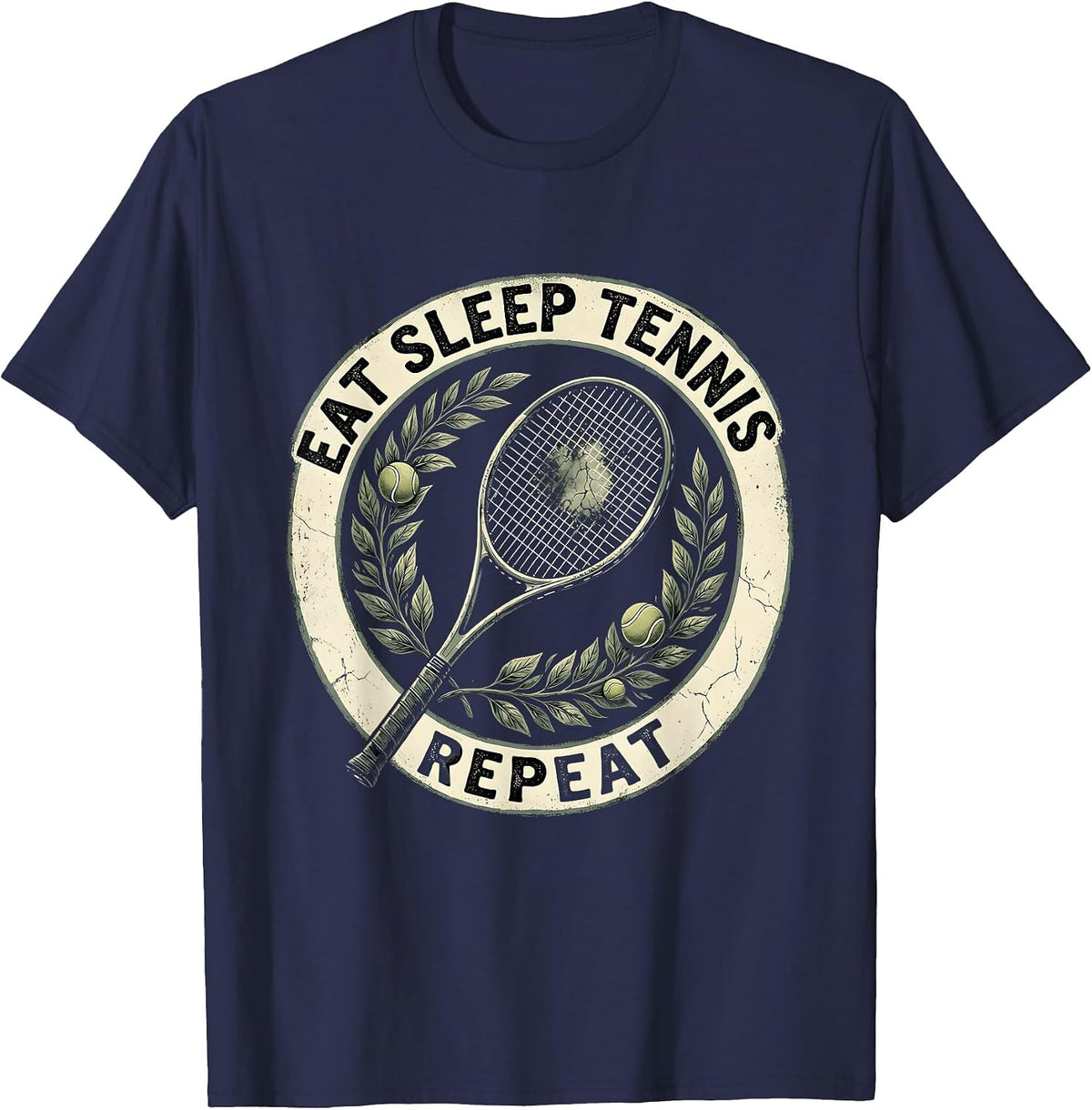 Eat Sleep Tennis Repeat Bold Tennis Design T-Shirt - Navy Blue