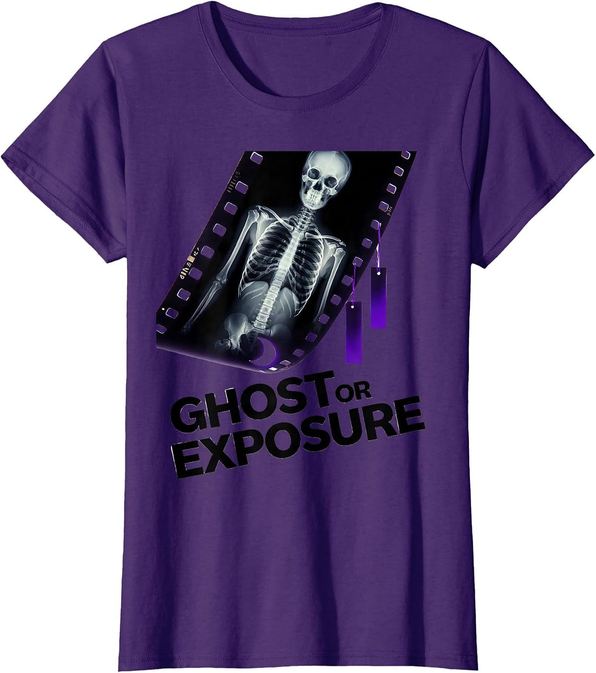 Women's Ghost Or Exposure New Wave Radiology Tech Halloween Humor T-Shirt - Purple