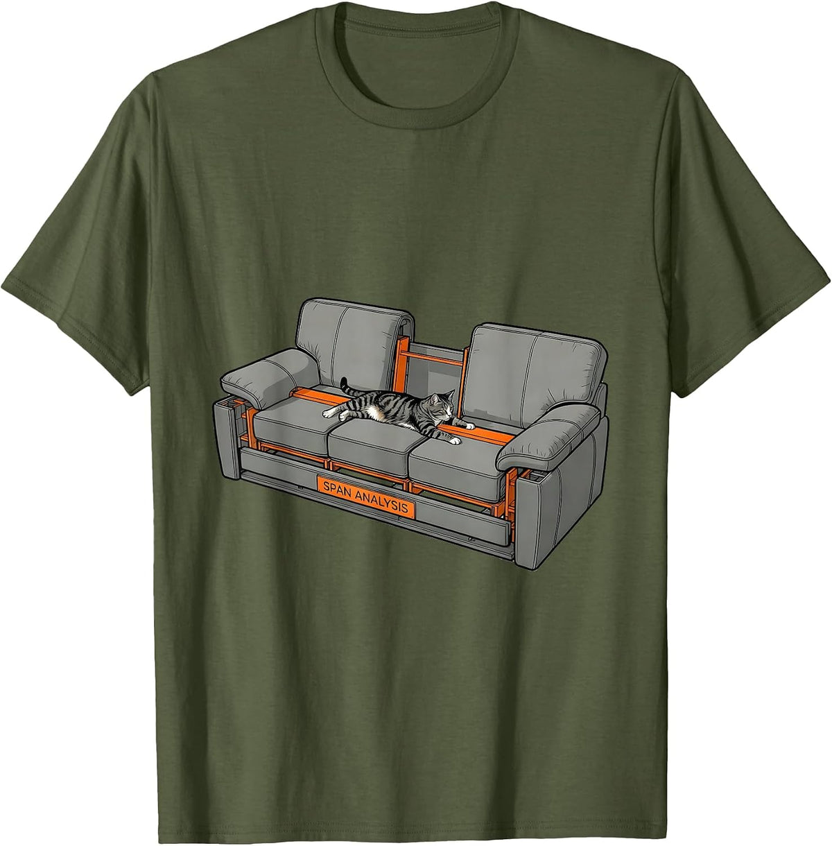 Span Analysis Funny Cat Physics Humor Design Cat Science T-Shirt - Olive Green