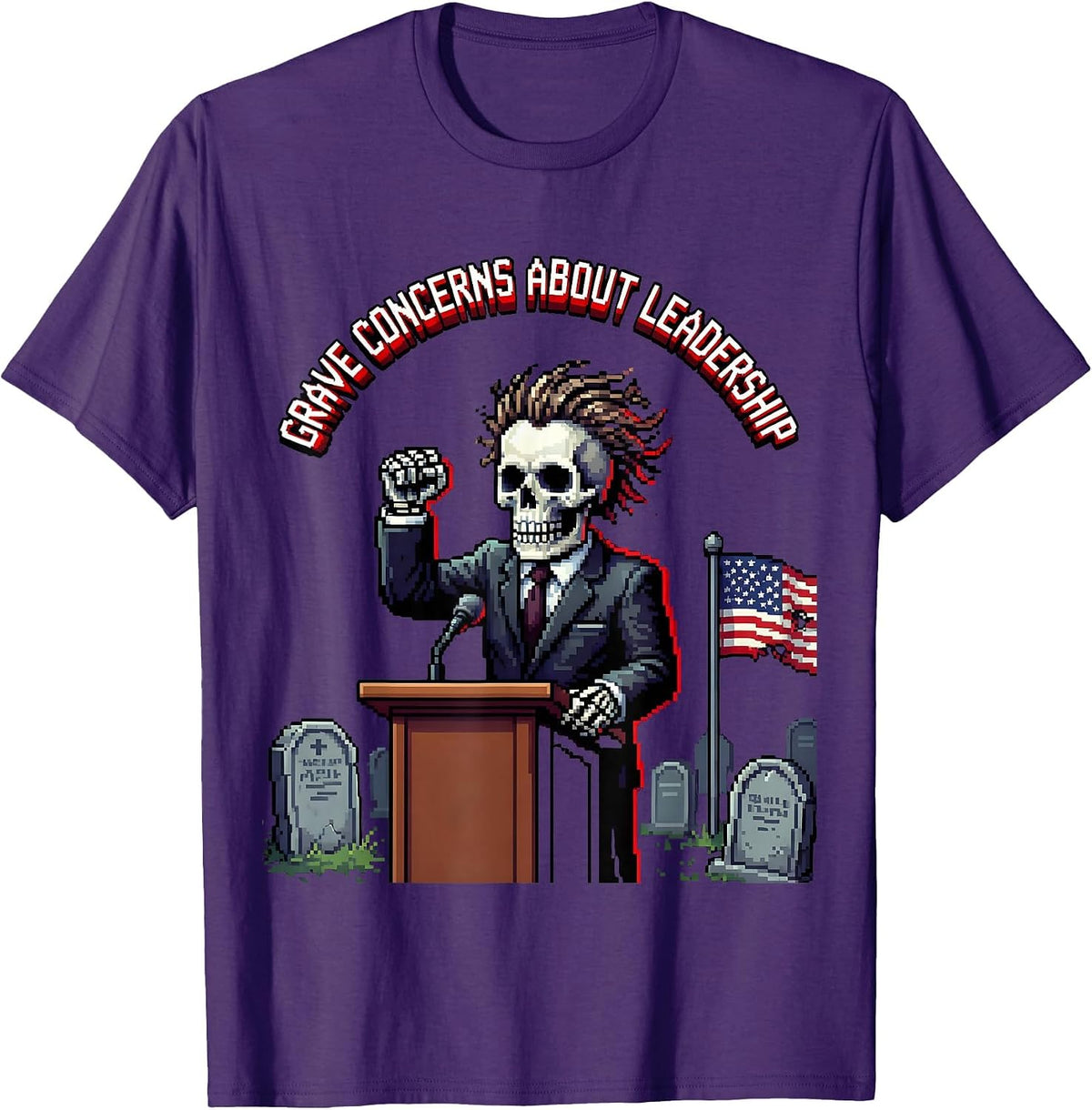 Grave Concerns About Leadership Skeleton Design T-Shirt - Purple