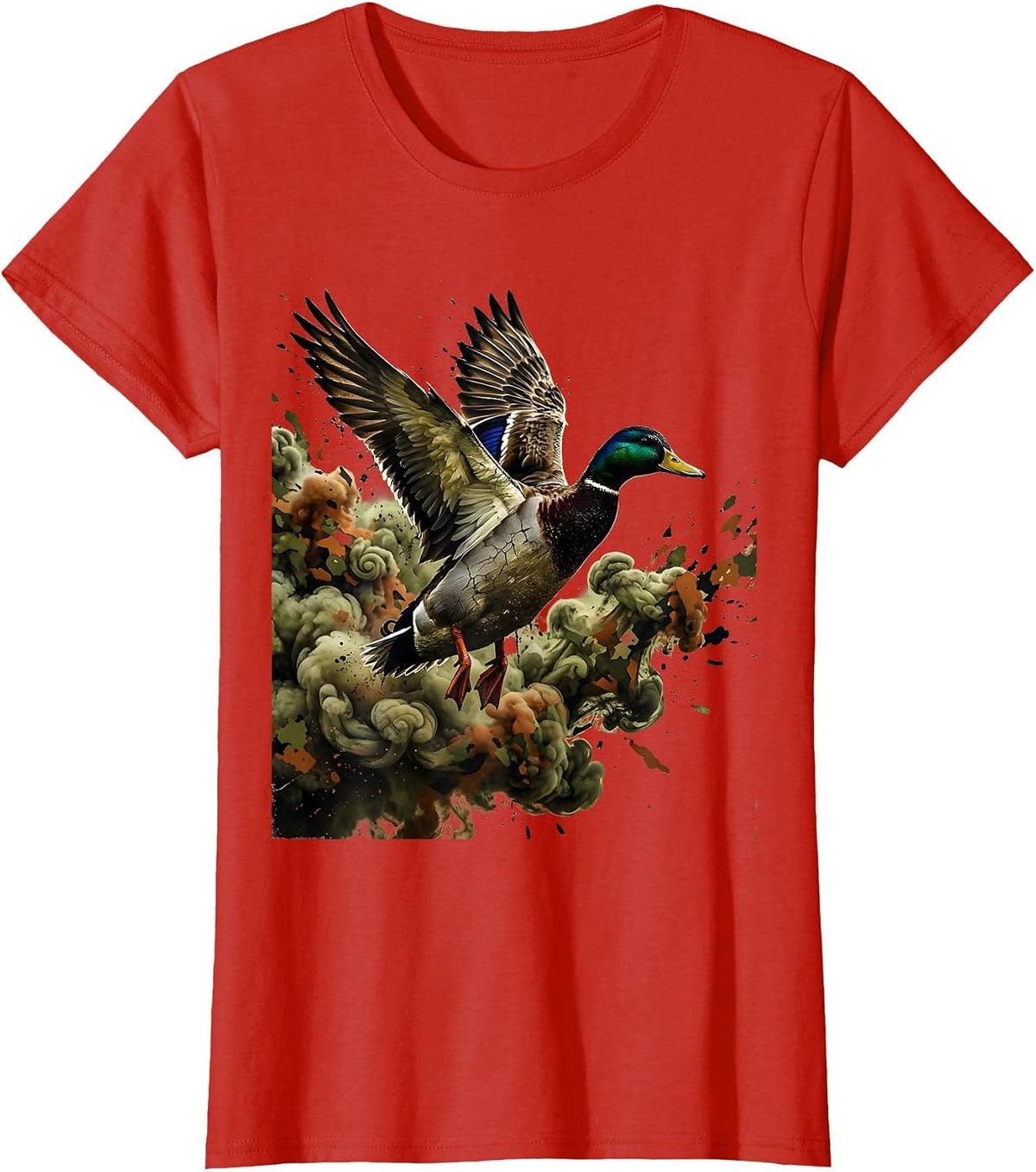 Mallard Duck Camo Smoke Hunting Graphic T-Shirt - Red