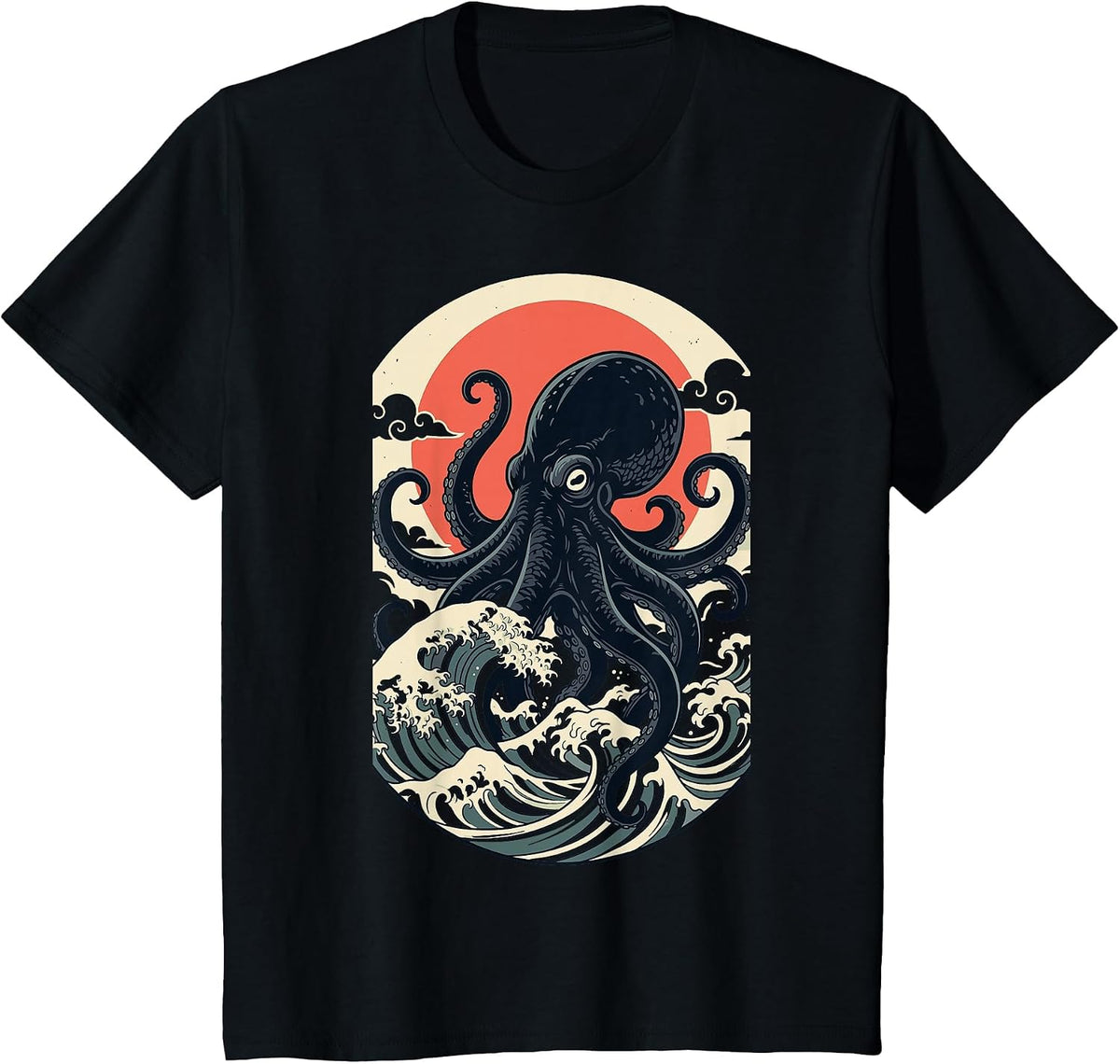 Giant Sea Creature Art Men Women Funny Octopus T-Shirt - Black