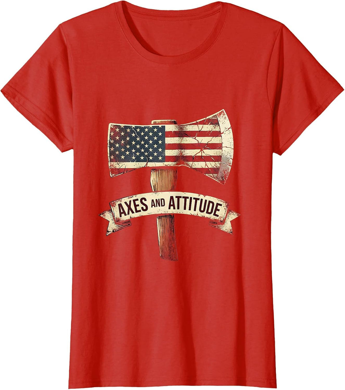 Women's Axes and Attitude Firefighter Graphic Design T-Shirt - Red