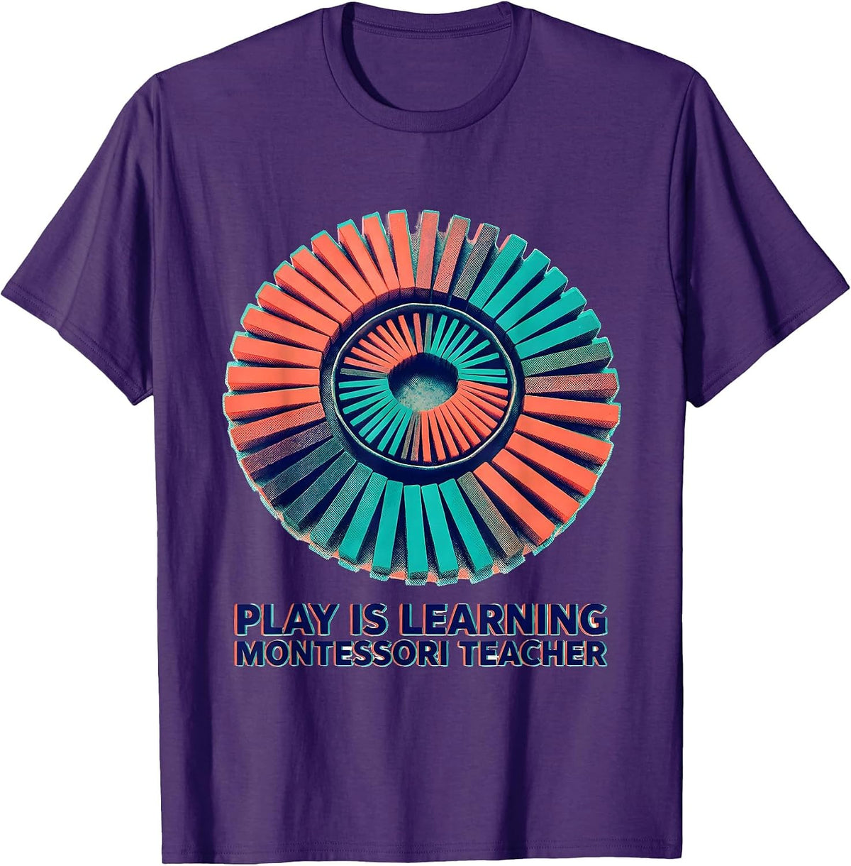 Play Is Learning Montessori Teacher Preschool Educator Back T-Shirt - Purple