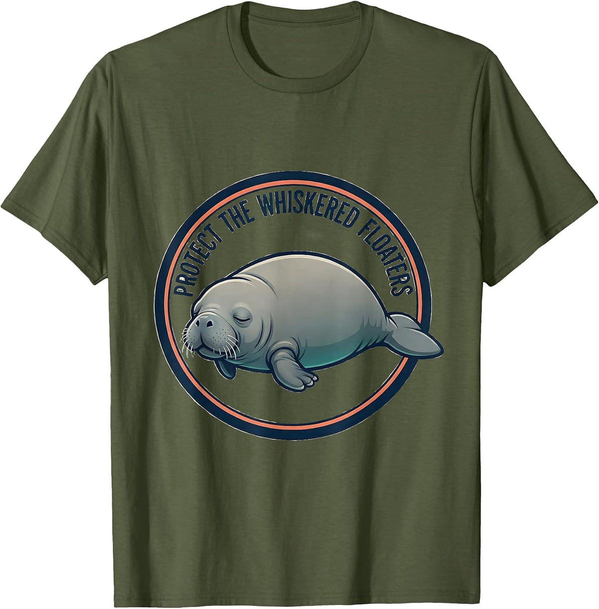 Men's Protect The Whiskered Floaters Funny Manatee Lover Crystal T-Shirt - Olive Green