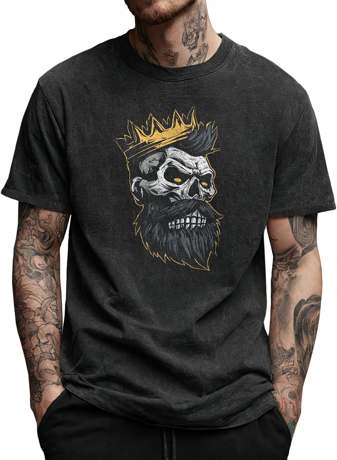 MARSVOVO Mens Classic Short Sleeve Cotton Tshirts Trendy Summer Washed Graphic Tees Soft Relaxed Casual Shirts Tops - Skull B