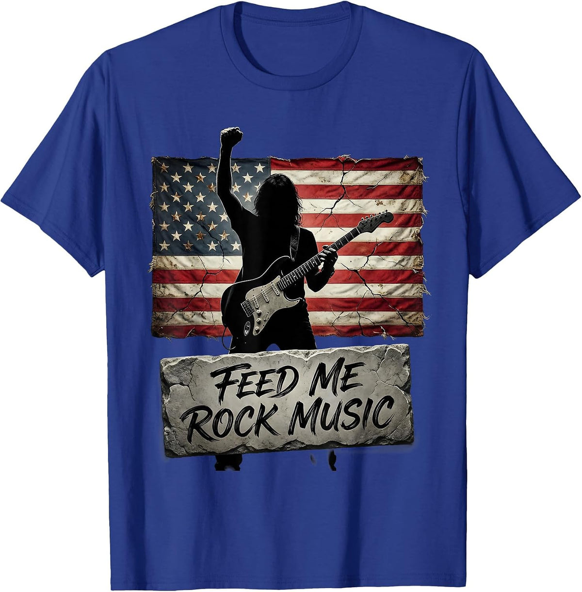 Feed Me Rock Music Graphic Design T-Shirt - Royal Blue
