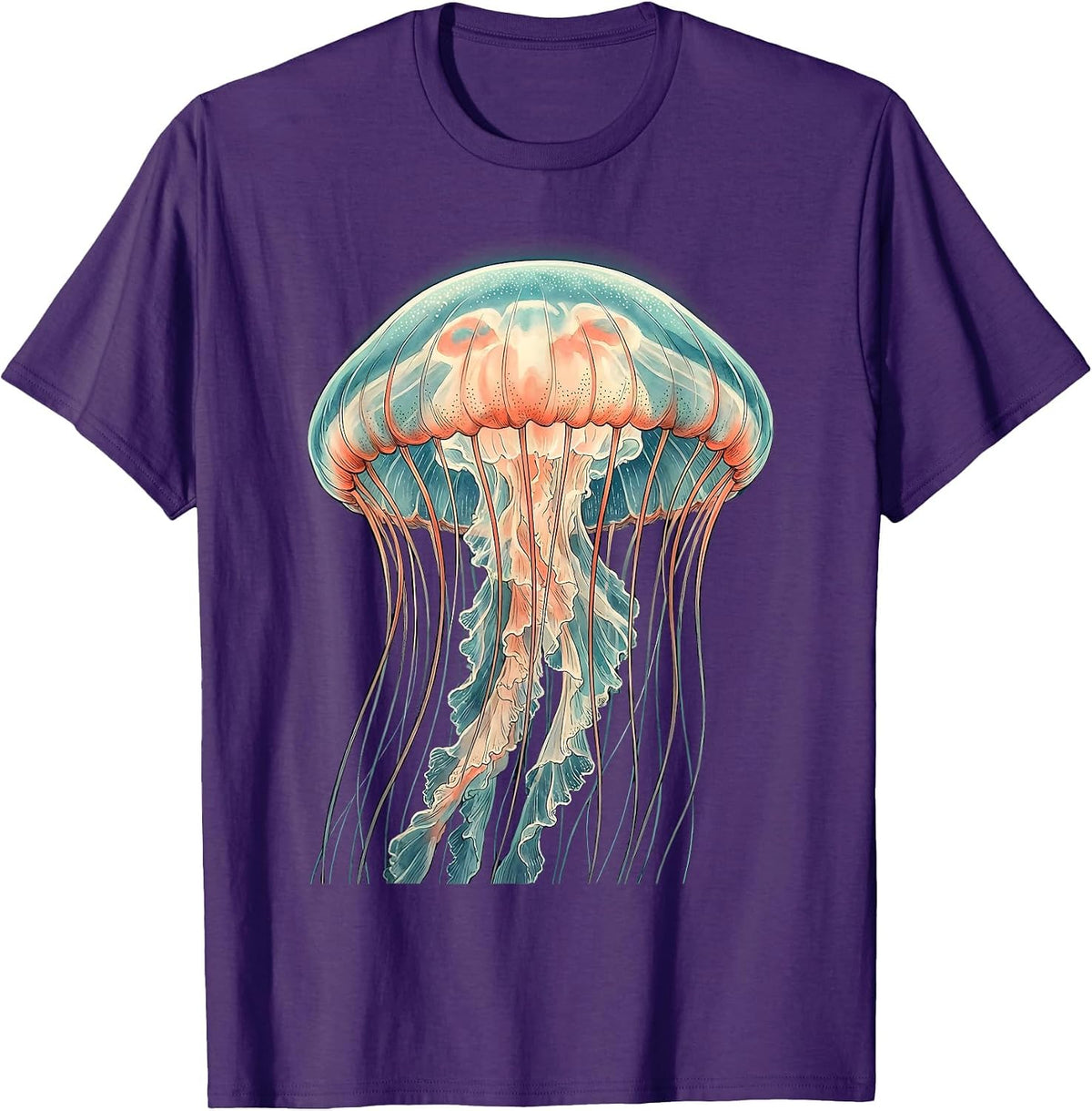 Moon Jellyfish Ocean Animal Lover Illustration T-Shirt - Purple