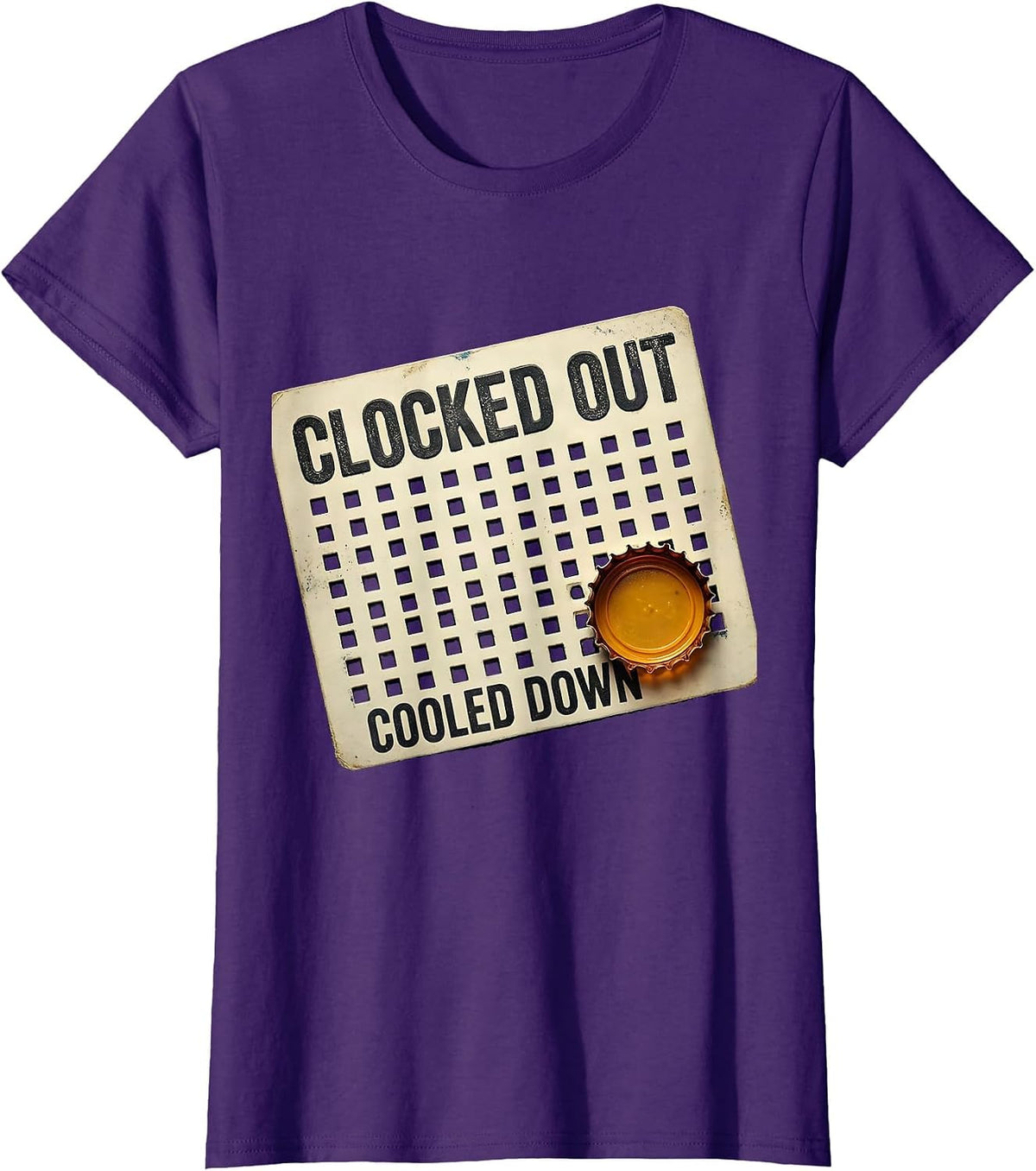 Women's Clocked Out Cooled Down Vintage Humor Labor Day Cookout T-Shirt - Purple