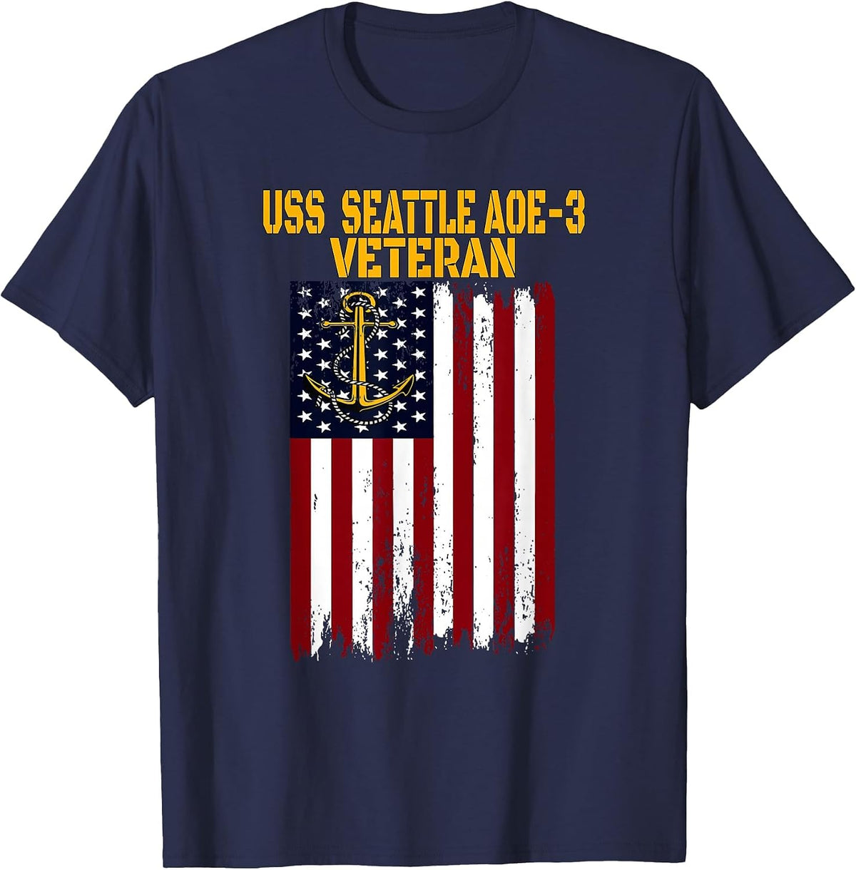 USS Seattle AOE-3 Fast Combat Support Ship Veterans Day T-Shirt - Navy Blue