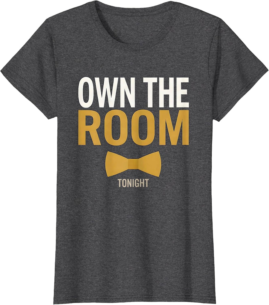 Women's Own the Room Tonight Tuxedo Glam Design T-Shirt - Dark Heather Grey
