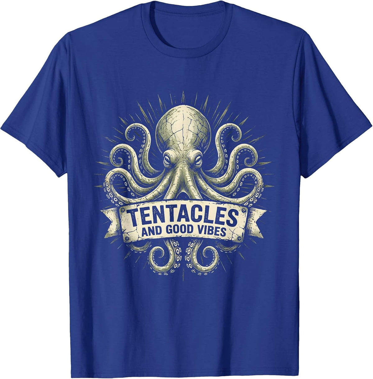Tentacles And Good Vibes Octopus Design T-Shirt - Royal Blue