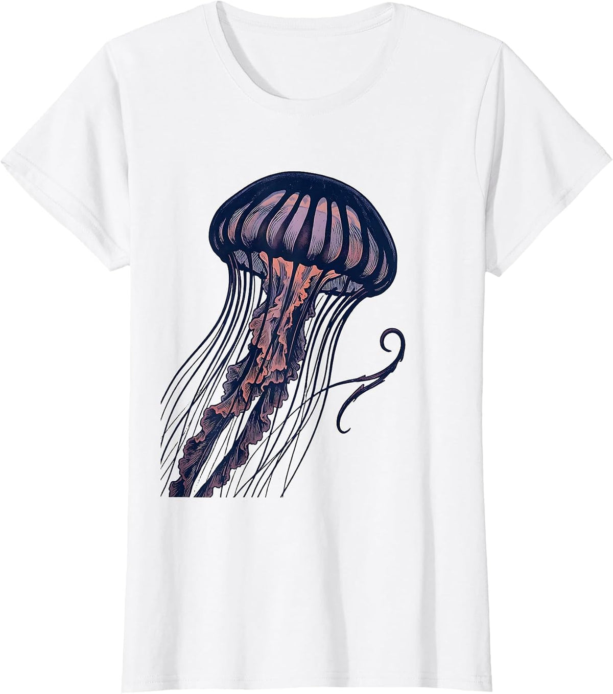 Women's Jellyfish Screenprint Poster Ocean Creature Lover T-Shirt - White