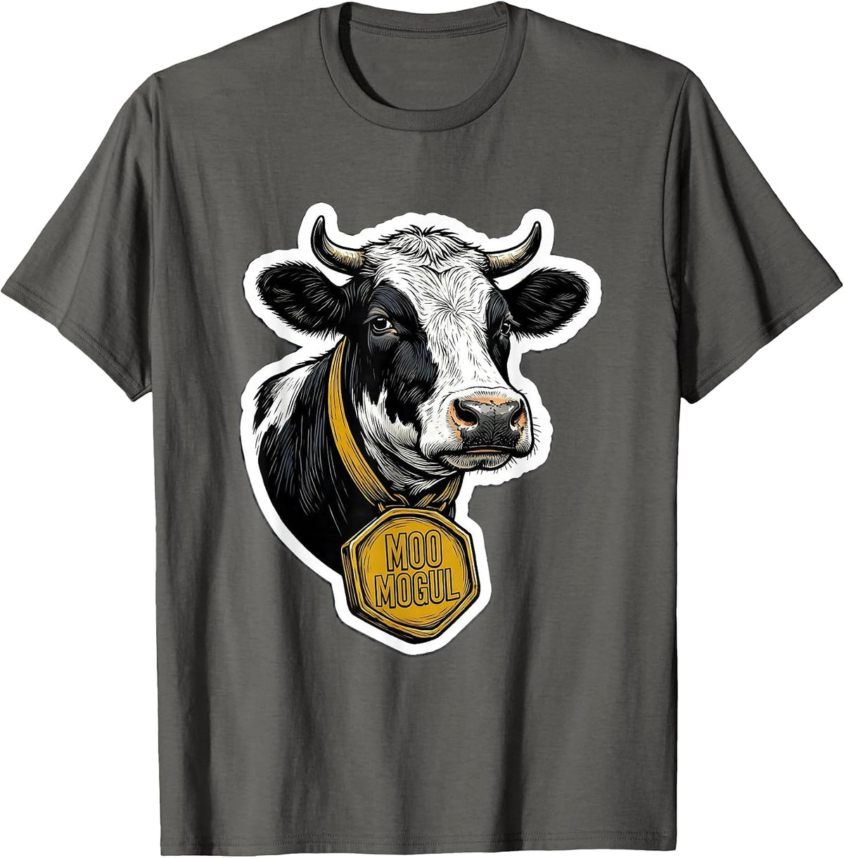 Men's Moo Mogul Funny Farm Animal Photo Humor Cow Lover T-Shirt - Asphalt Grey