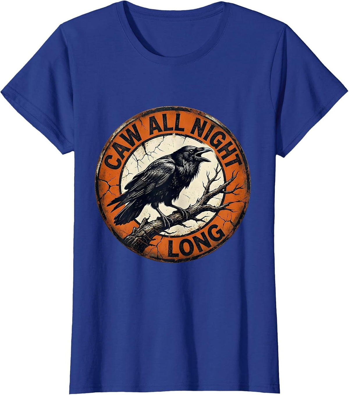 Women's CAW All Night Long Crow Night Owl Design T-Shirt - Royal Blue
